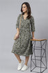 Olive Green Pure Cotton Floral Printed Angrakha Dress
